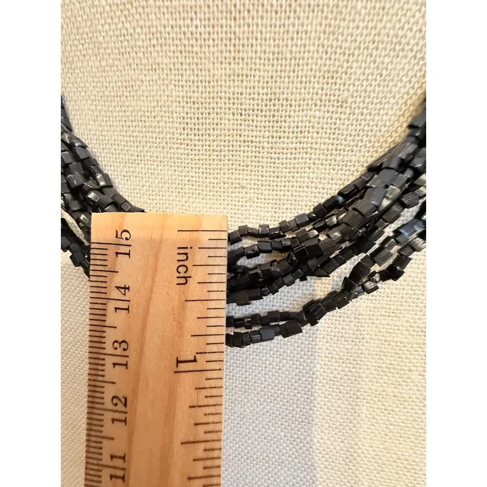 Vintage Black Multi Strand Cube Bead Statement Necklace 18”